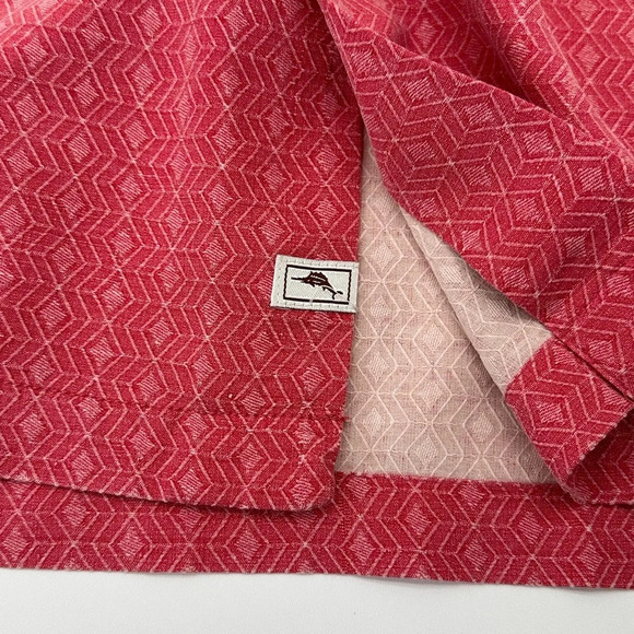 Tommy Bahama Camp Shirt Men Large Dimensional Diamond Pink 100% Silk Short Sleev - Picture 3 of 8